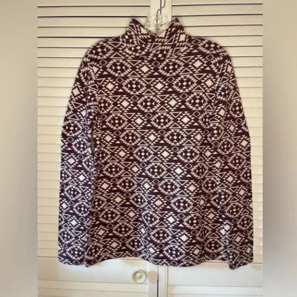 Duluth Women Mock Turtleneck Purple White Aztec Print Sweater S’no Sweat Medium - Picture 3 of 8